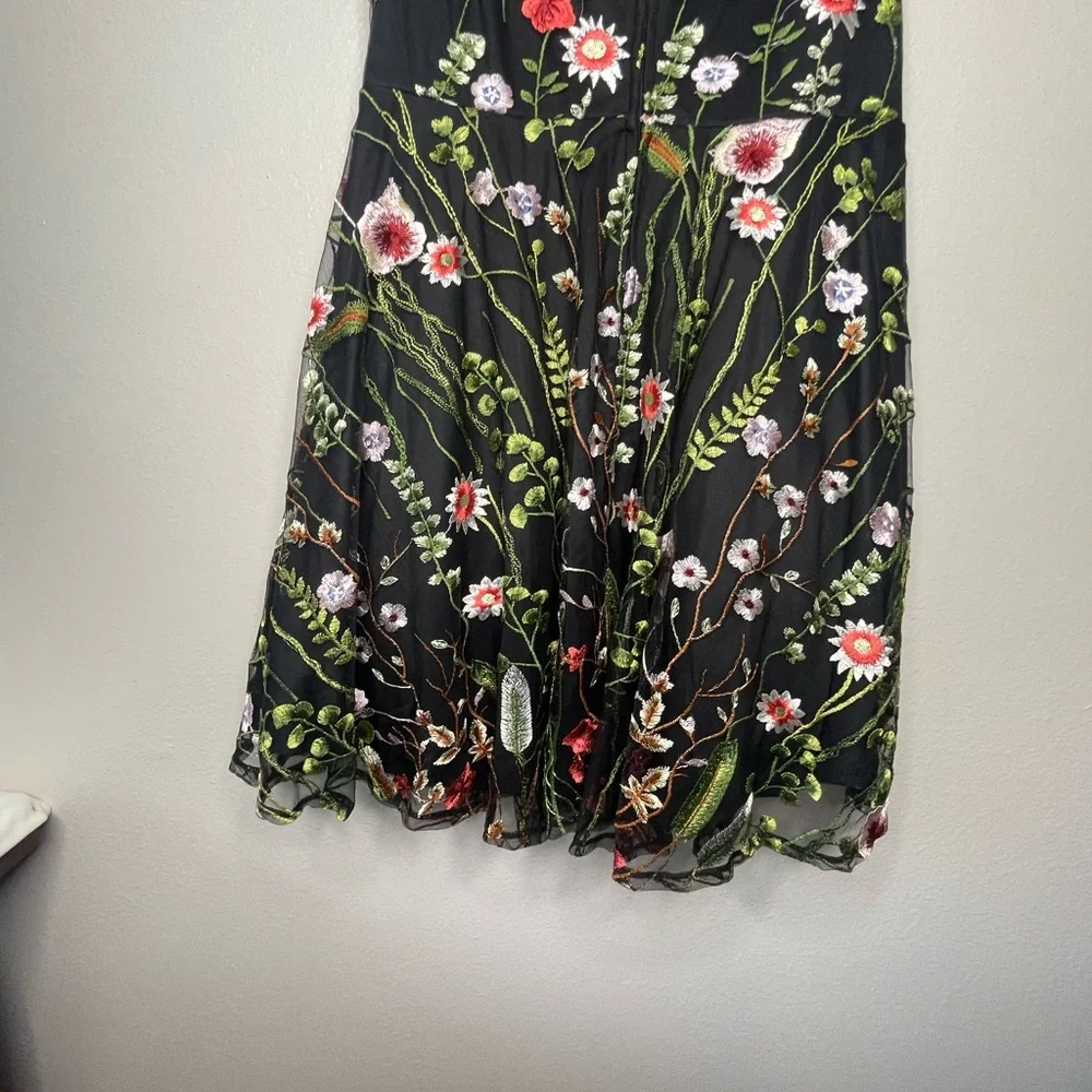 City Studio Macys Black Lace Floral 50s style sleeveless Ruffles Dress Large - Picture 5 of 9